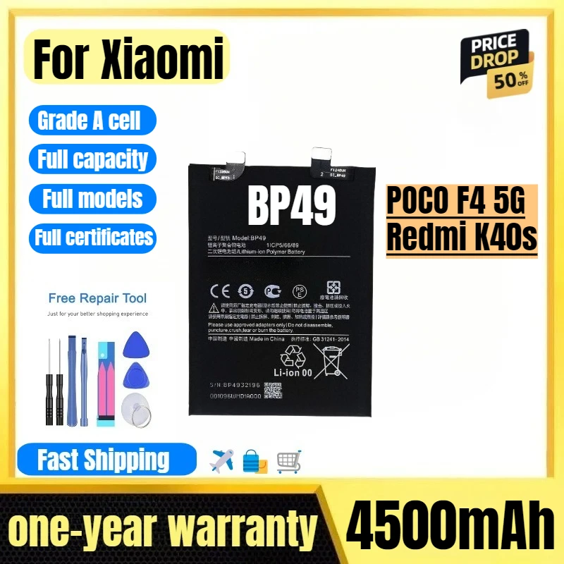 

BP49 for Xiaomi POCO F4 5G/Redmi K40s Mobile Phone Battery High Quality High Capacity Replacement Bateria Grade A Cell with Tool