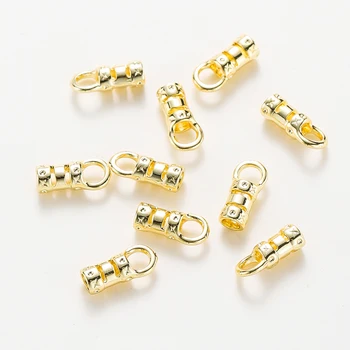Tampas de extremidade de crimpagem banhadas a ouro 14k e 18k de latão com cabo de laço, tampa de extremidade de barril para cabos de couro e corrente, fabricação de jóias diy com 10 peças