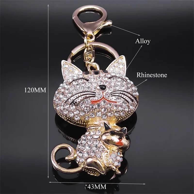 Cute Animal Cat Keychain Rhinestone Metal Gold Color Kitty Keyring for Women Girl Bag Wallet Pendant Decoration Jewelry llaveros