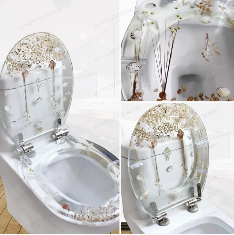 

High-grade Resin Toilet Seat Cover 47x38CM, Stainless Steel Slow Down Mute Universal Cover