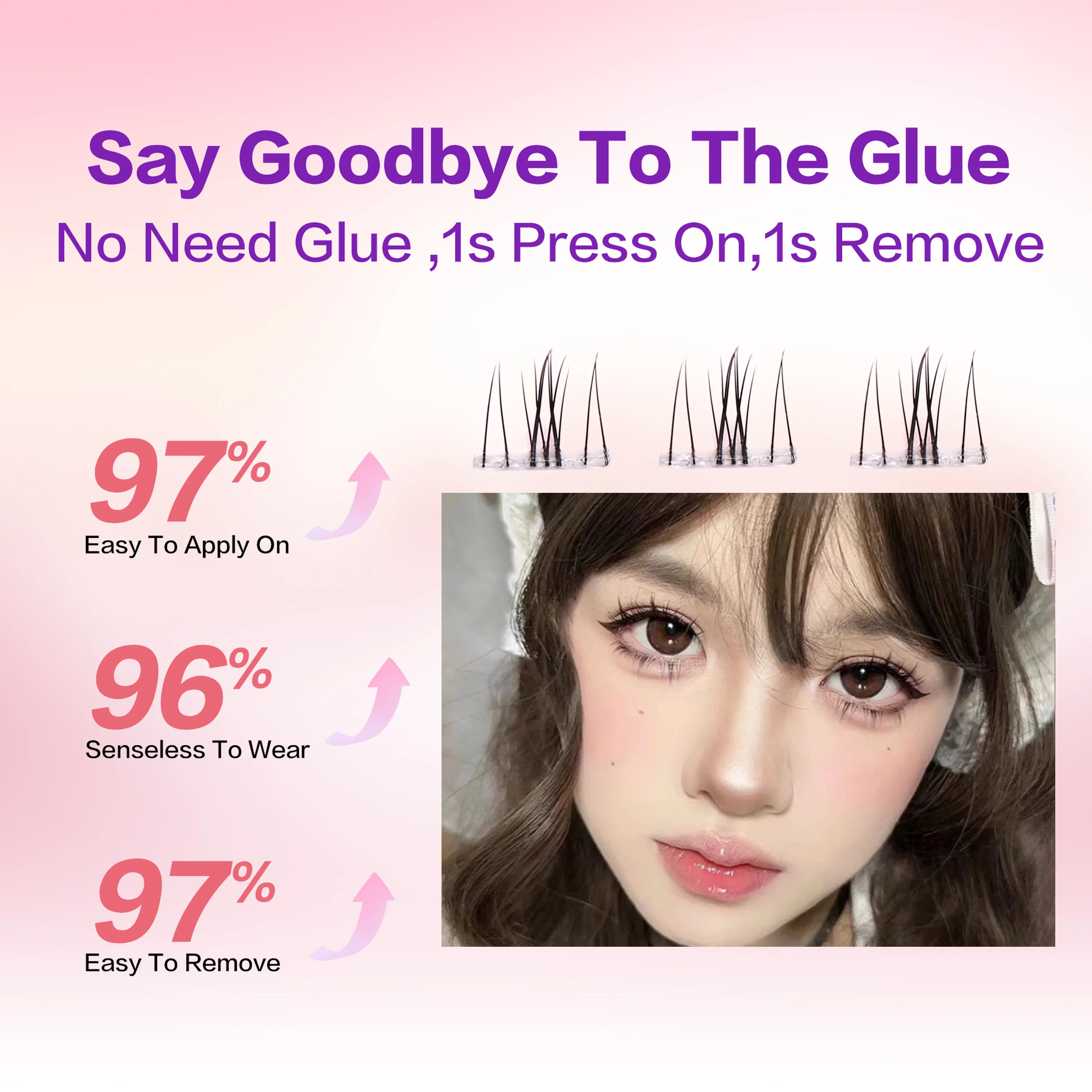 FindLove No Glue Lower Lashes Press-on Eyelashes Pre-glued Bottom Lash Natural False Eyelash Extension Set DIY Eyelash For Makup