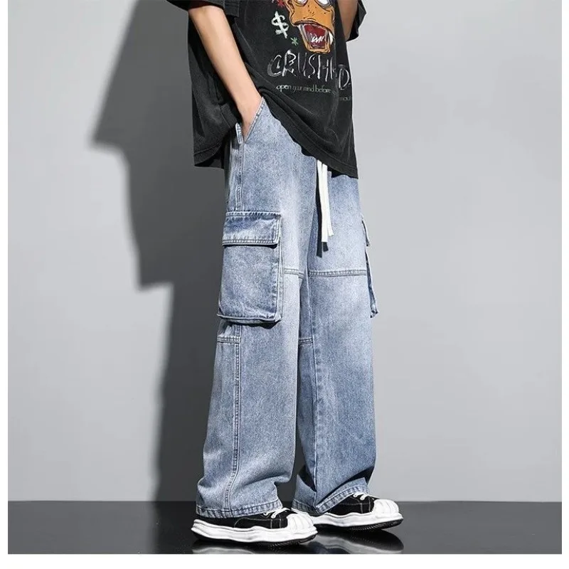 

Новая элитная роскошная мужская одежда, весенне-осенние джинсы для мальчиков, свободная прямая мужская одежда для подростков, брюки, повседневные брюки