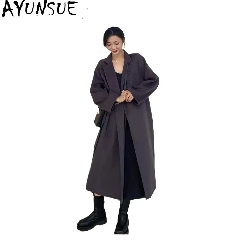 

AYUNSUE 100% Real Wool Coat Winter Clothes Women 2024 Fashion Luxury Long Coats Woman High Quality Outerwears Пальто Женское