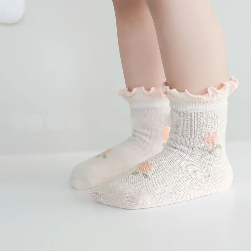 

Summer thin newborn socks combed cotton mesh baby sock loose necked daughter's floral sock's