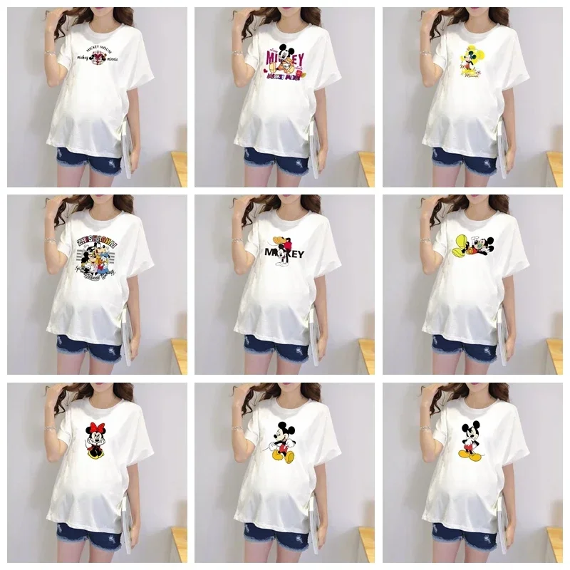 الصيف الكرتون ميكي ميني ماوس طباعة النساء ملابس حمل الحوامل قصيرة الأكمام تي شيرت فتاة لطيف الحمل بلايز تيز