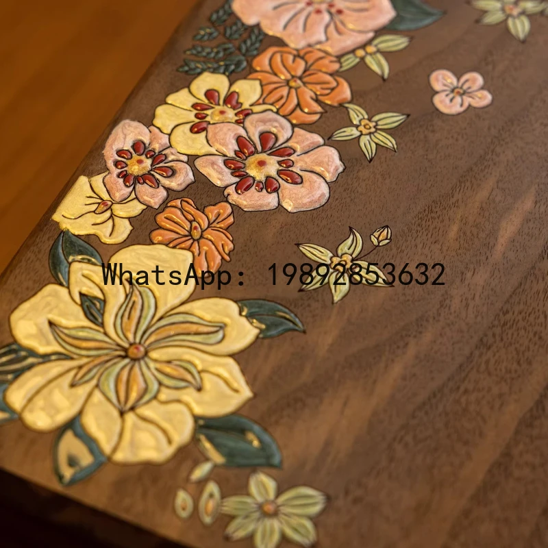 WW21Hand Painted Wooden Jewelry Box with Lock Elegant Gold Jewelry Storage for Birthday Wedding Gift