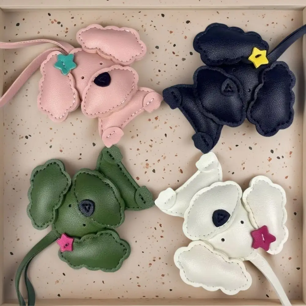Cute Wavy-Eared Teddy Dog PU Leather Bag Charm, Teddy with Bow/Star Curly Hair Clip, Puppy Purse Accessory, Pet Teddy Charm