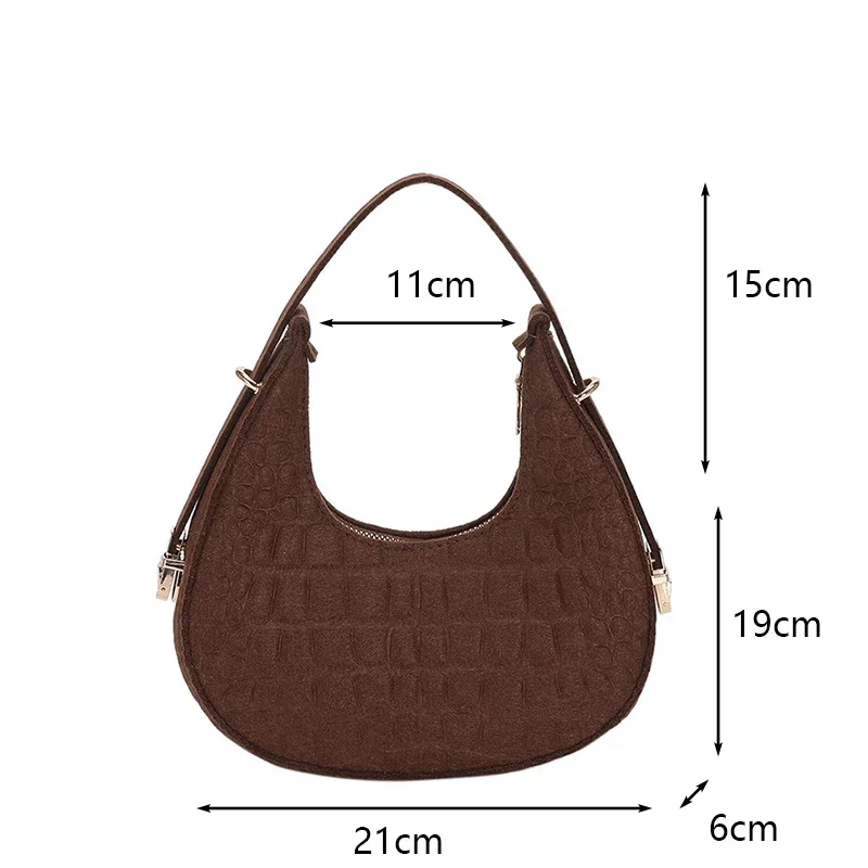 Fashion Vintage Handbags Women\'s Underarm Bag Korean Casual Solid Dumplings Bag Stone Pattern Felt Zipper Clutch Shoulder Bag