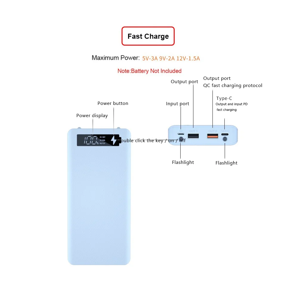 8X18650 กล่องชาร์จแบตเตอรี่ Power Bank DIY Shell Dual USB 18650 กล่องเก็บแบตเตอรี่, Standard Charge สีขาว