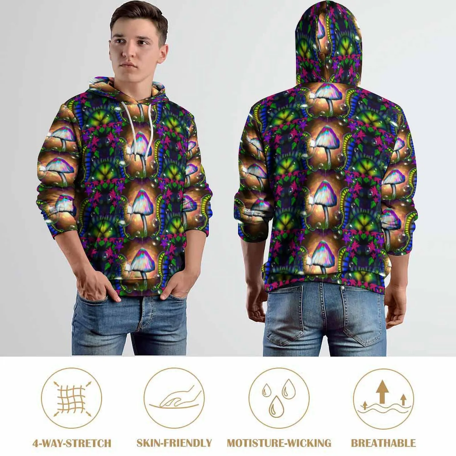 Magic Mushroom Print Casual Hoodies Unicorns Mushrooms Pullover Hoodie Women Long-Sleeve Street Fashion Design Loose Sweatshirts