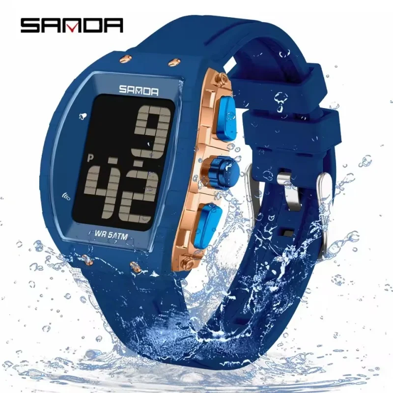 SANDA 6222 ساعة رقمية رجالية عادية مقاوم للماء LED الطلب الكبير تاريخ ساعة تنبيه ساعة رجالية سيليكون حزام ساعة إلكترونية