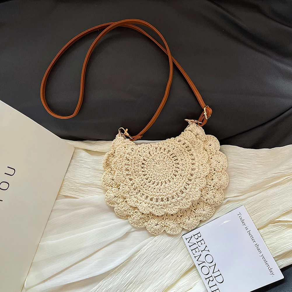 Crochet Crossbody Bag Woven Summer Beach Bag Aesthetic Shoulder Purse with Adjustable Strap for Women Summer Beach