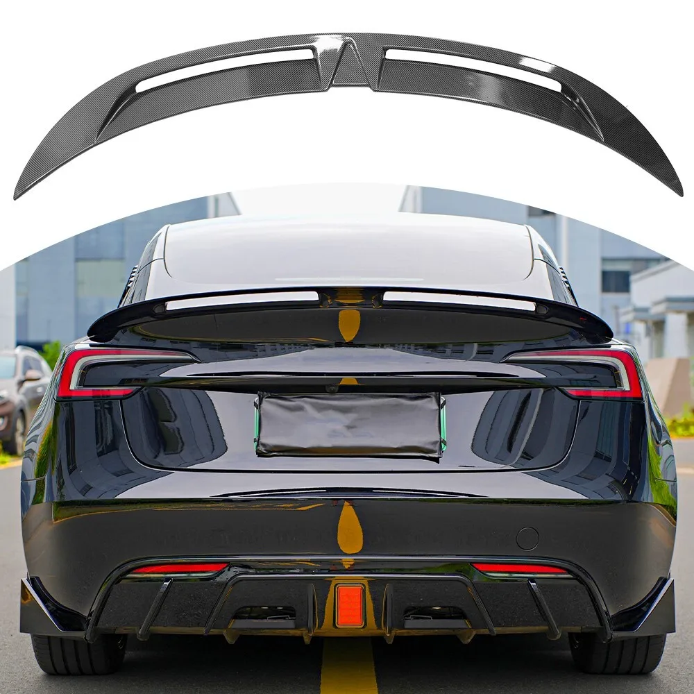 

2023-2025 Tesla Model 3 Highland Style Spoiler - Gloss Black Sport Trunk Lid Wing | Tailgate Body Kit Accessories