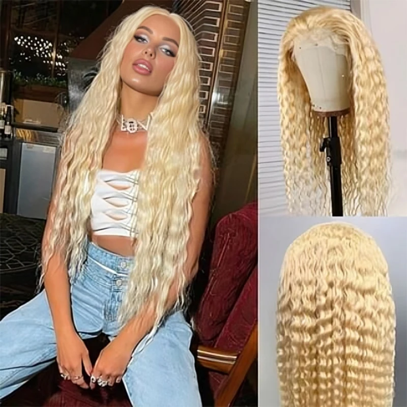 

613 Honey Blonde Deep Wave Lace Frontal Wig Brazilian PrePlucked Curly 13x4 13x6 Blonde HD Transparent Lace Front Human Hair Wig