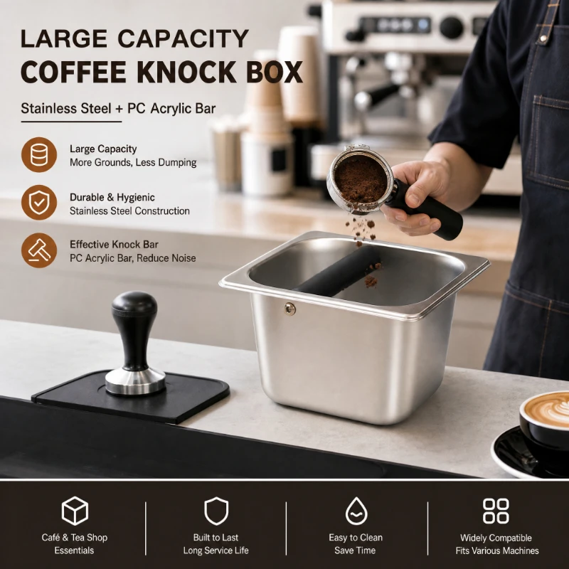 Coffee Knock Box Espresso Dump Bin for Barista Coffee Grind Anti-slip Espresso Dump Bin Grind Waste Bin Coffee Grounds Bucket