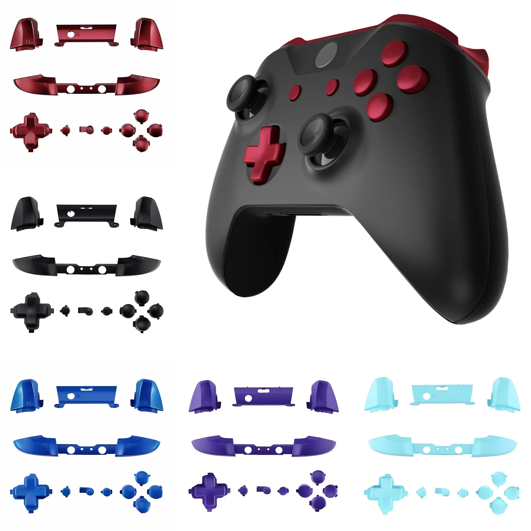 eXtremeRate Full Set Buttons for Xbox One S & One X Controller (Model 1708), Dpad ABXY Start Back Sync Buttons - Single Series