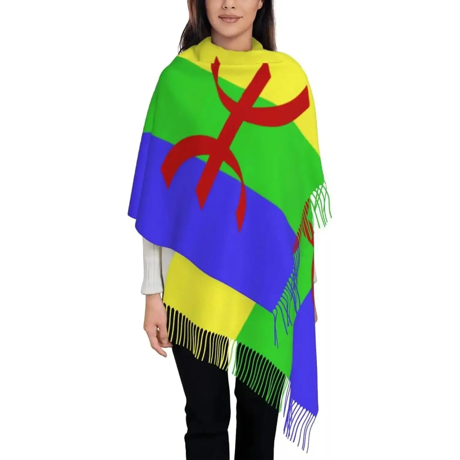 

Зимний вязаный шарф для женщин, женский шарф с кисточками и флагом, длинная зимне-осенняя шаль с запахом, драпировка, повседневный туристический офис