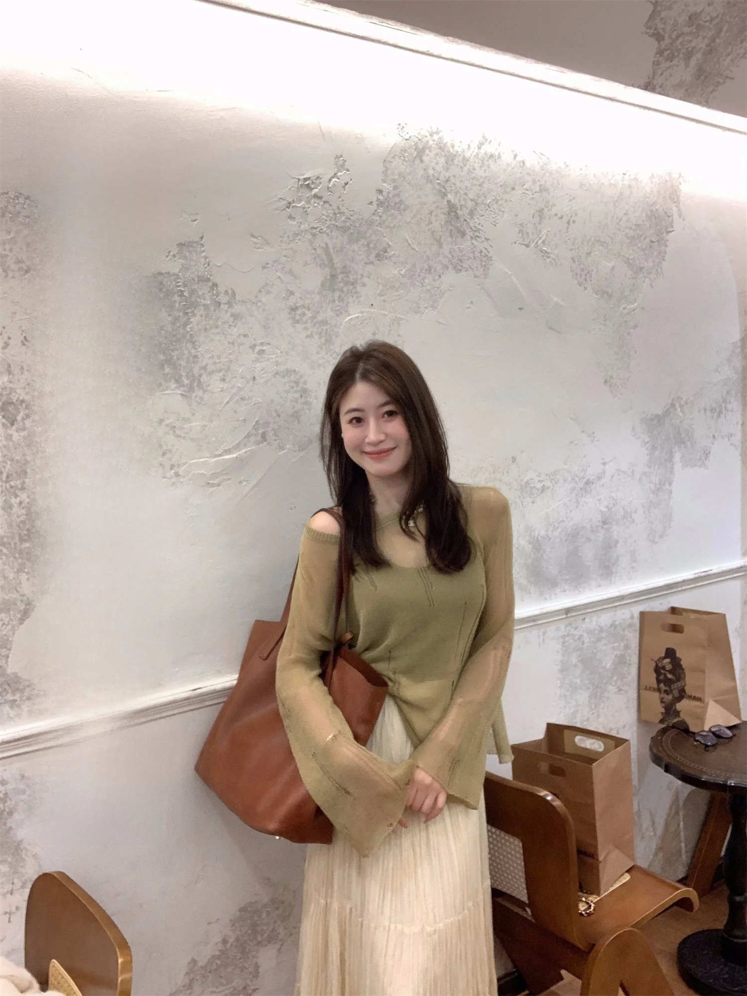 

one Long Sve Женская модная корейская футболка с защитой от солнца и жилетом Beau Aosphere Bell Sve