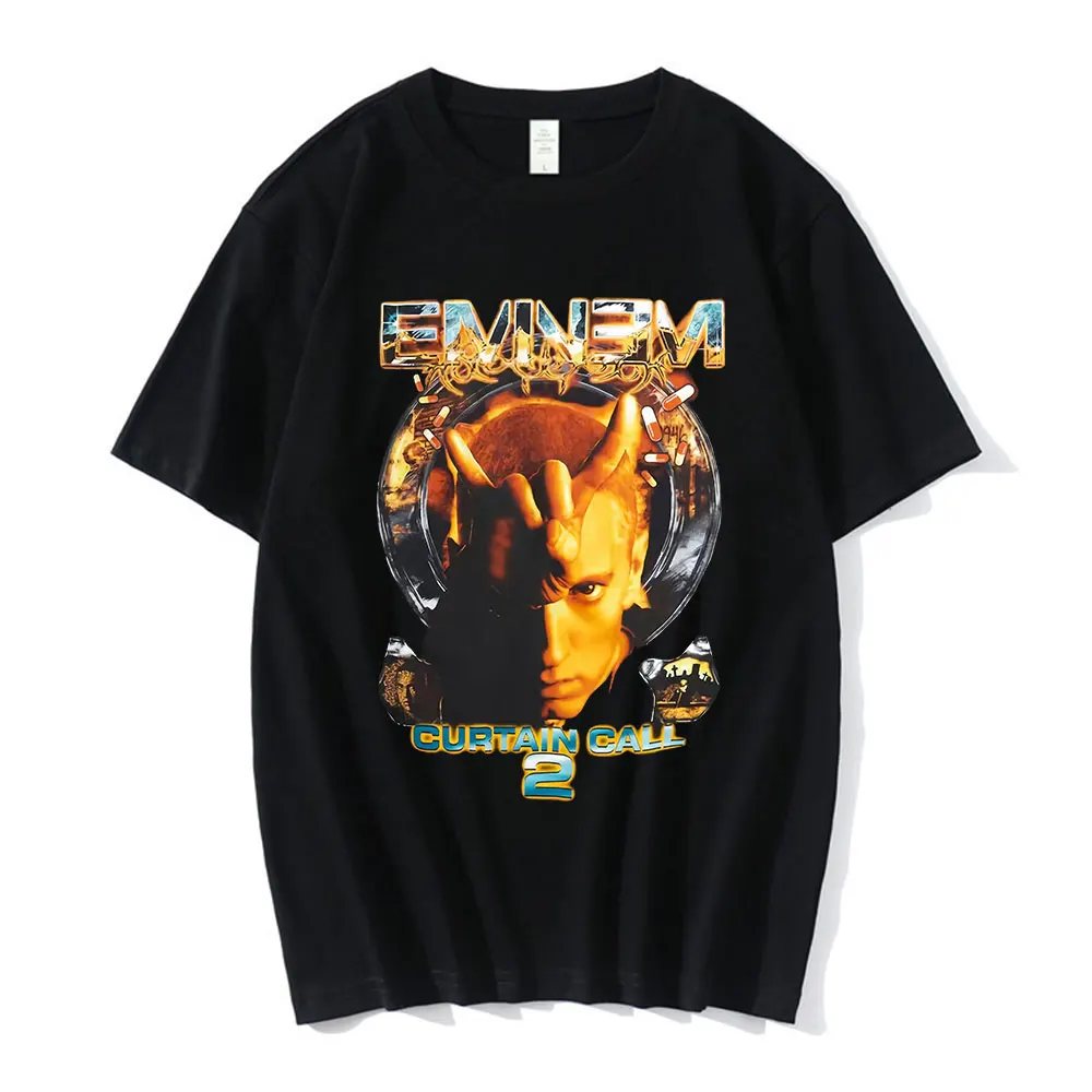 Eminem Slim Shady Curtain Call 2 T-shirts Fashion Vintage Graphic T Shirts Men Women Pure Music Rock TShirt Oversized Streetwear