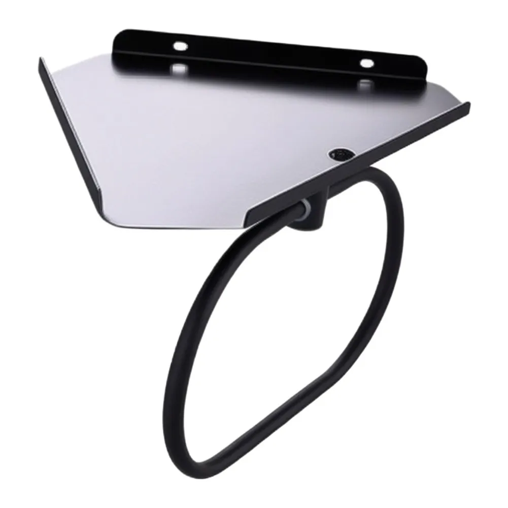 Wall Mount Stainless Steel Bathroom Shelf with Towel Ring for Compact Spaces Corner Black 22x12x12cm Square Wall