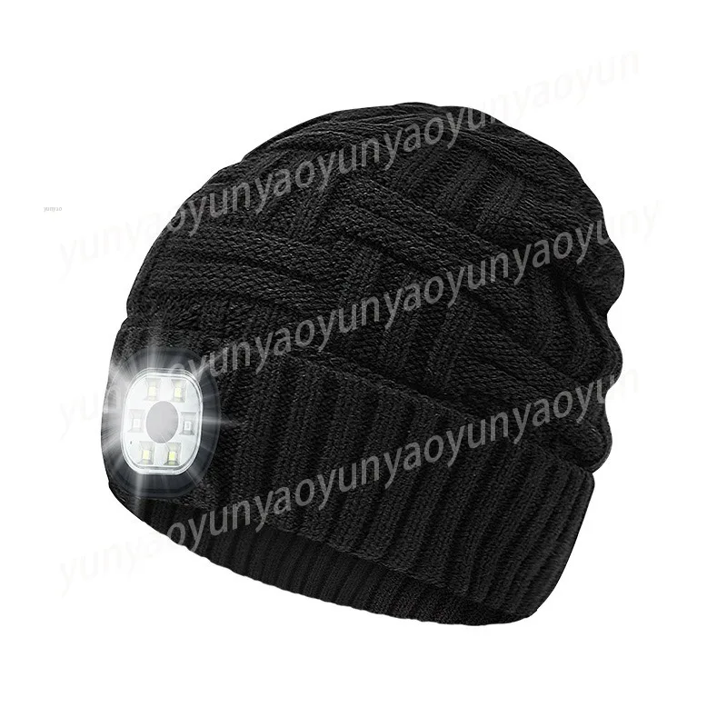 Luminous LED Knitted Cap Rechargeable Removable Headlamp Hat Outdoor Night Running Warm Beanie