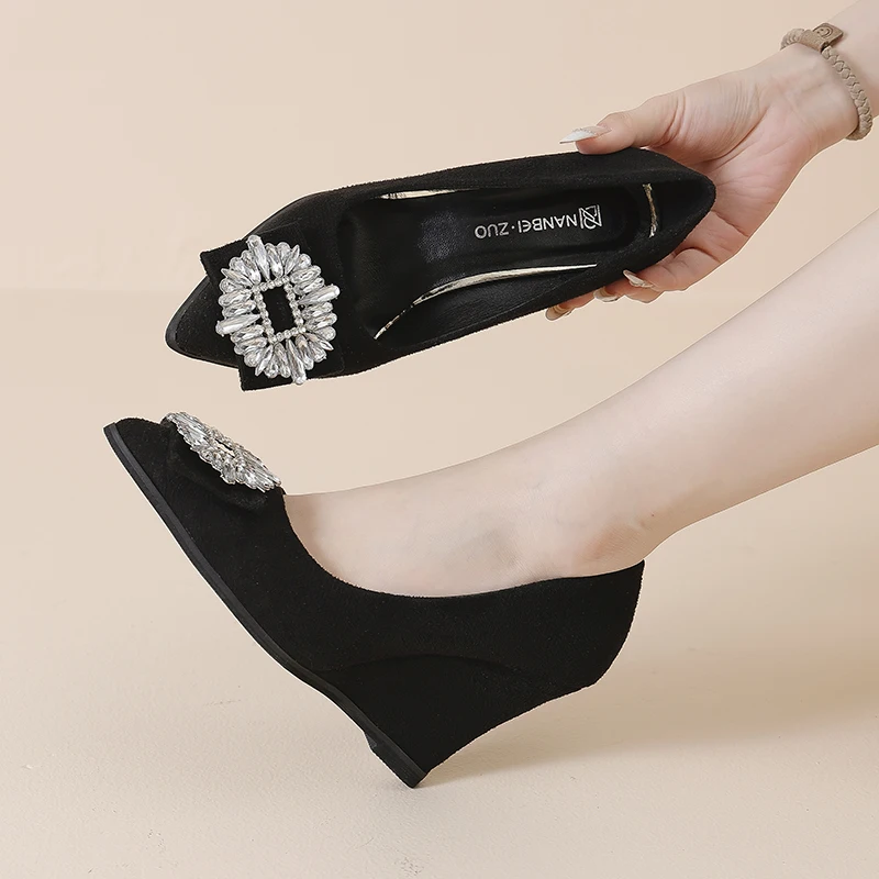 

New Fashion Women Single Shoes Designer Woman Pointed Toe High Heels Square Buckle Rhinestones High Heel Sandals Zapatos Mujer