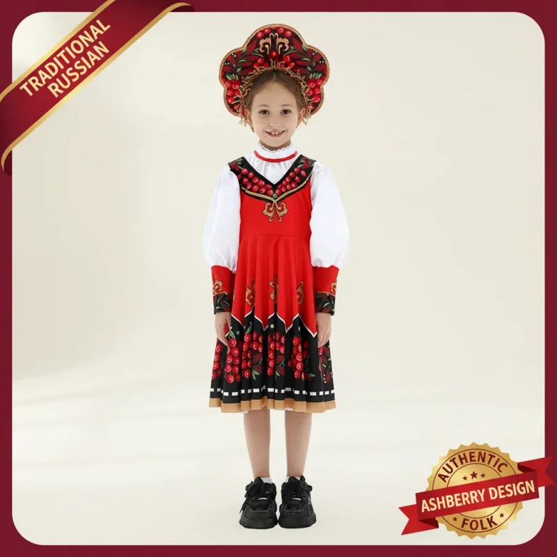

☎UWAWA Kids Folk Dance Dress Girl Ashberry Russian Traditional National Costume Set with Headpiece☎