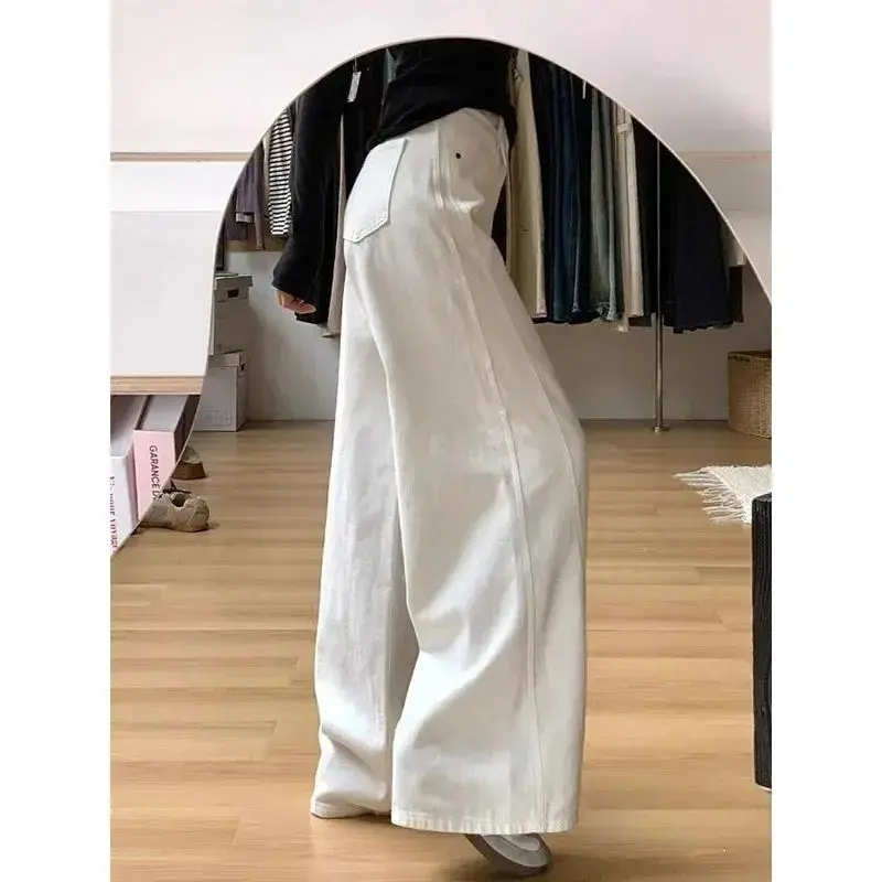 White Wide Leg Casual Pants Women High Waist Loose Slimming Straight Floor-Length Trousers Autumn New Style plus Size Design