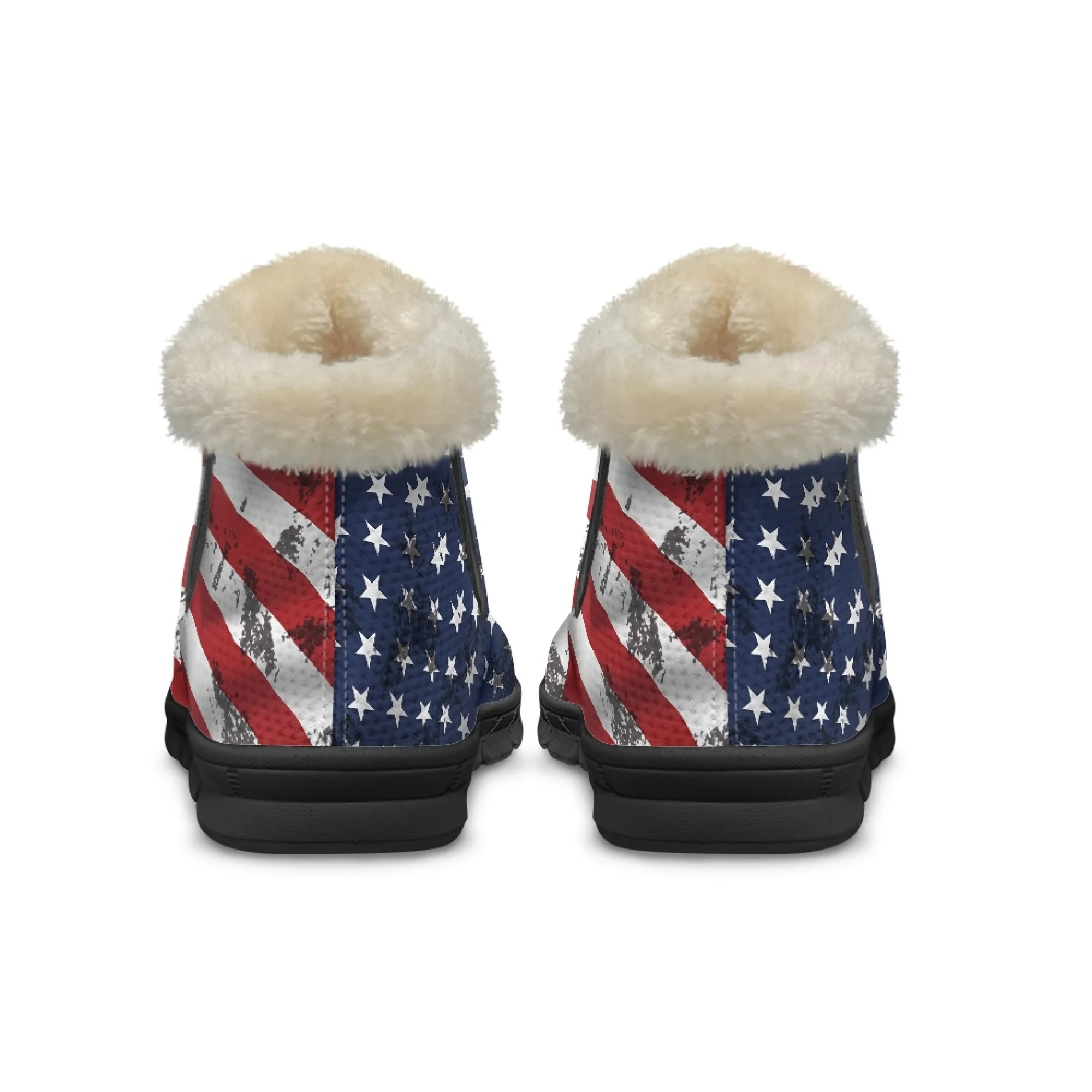 ELVISWORDS Cute Highland Cow Print Women Boots American Flag Sunflower Pattern Snow Short Boots Warm Winter Short Plush Shoes