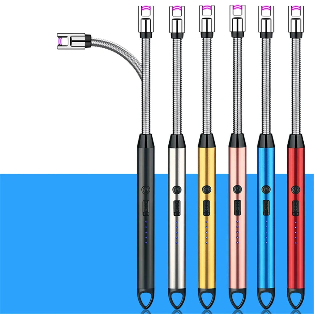 Encendedor de arco flexible, vela recargable por USB, Gas para exteriores, resistente al viento, encendedor con pantalla de energía, estufa de