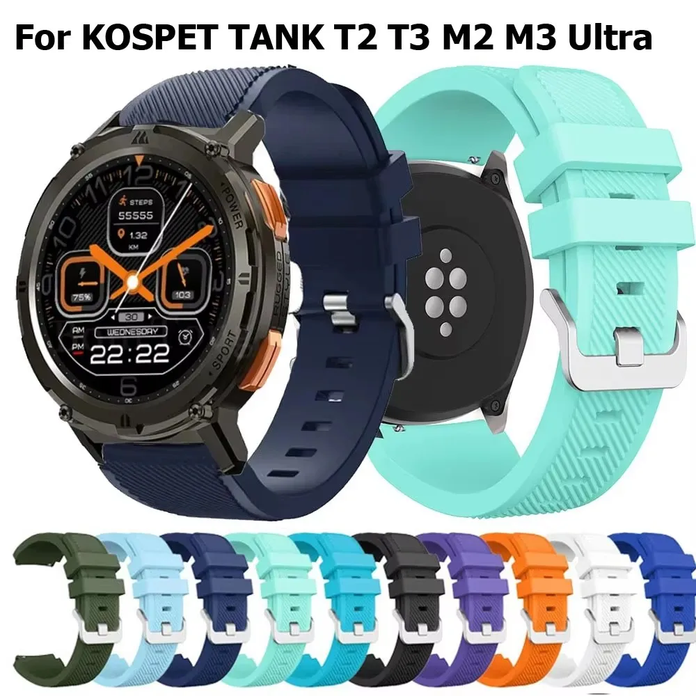 

22mm Silicone texture Bracelet Strap For KOSPET TANK T2 T3 M2 M3 Smartwatch Sport Wrist Band TANK T3 M3 Ultra Correa Wristband