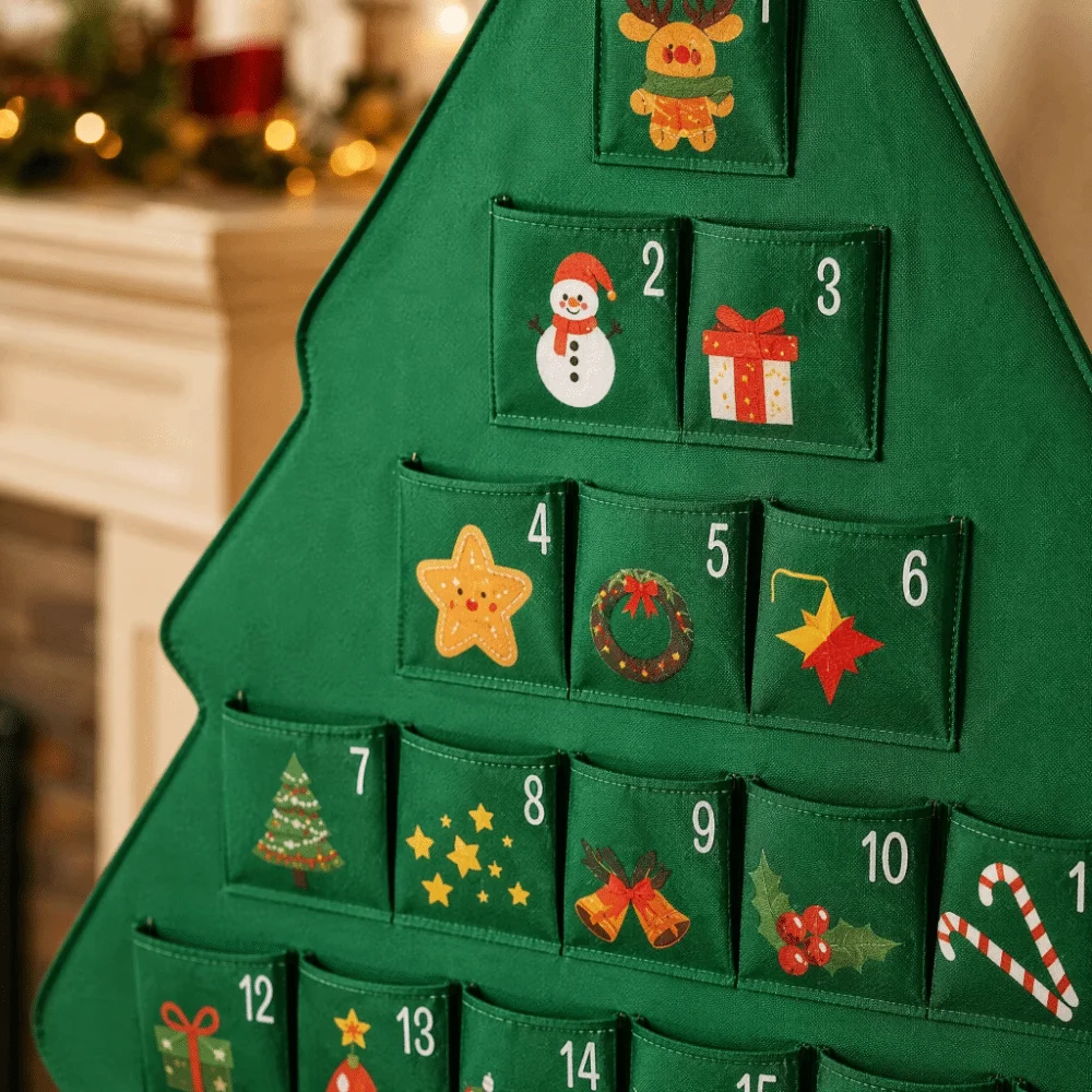 Tree Shape Christmas Tree Shape Storage Bag Hanging Design With Pockets Countdown Calendar Storage Bags Cloth Ornaments