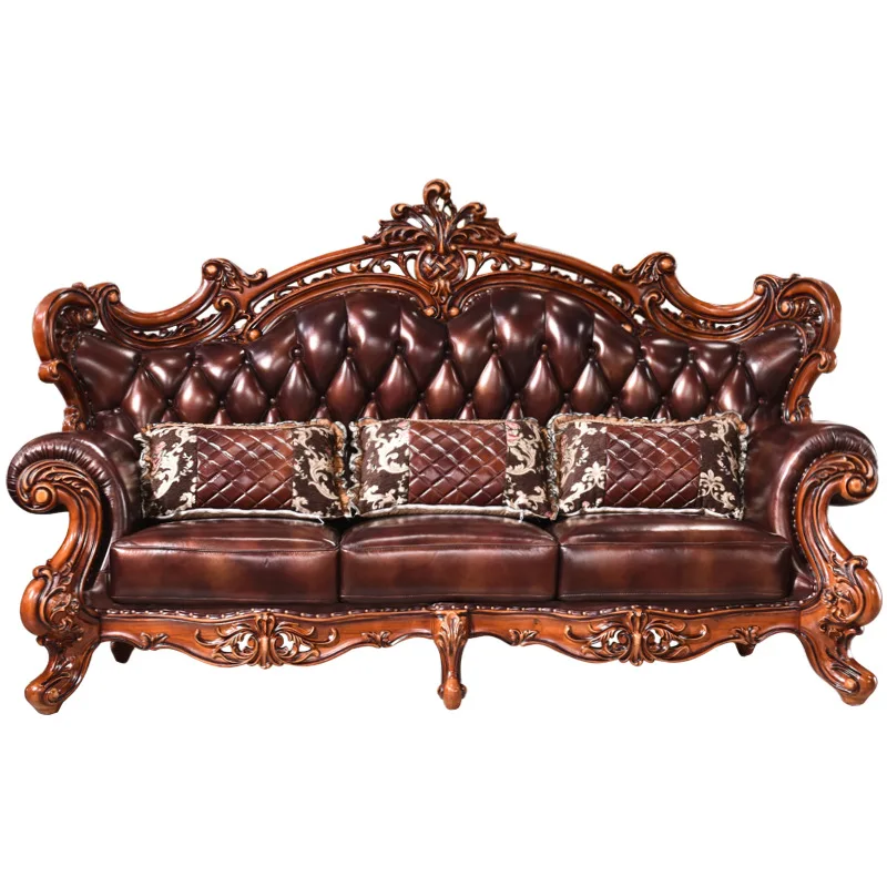 European solid wood carving leather sofa combination Duty Durable Quality Easy Operation High Performance
