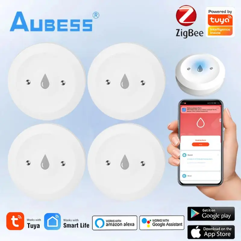 

Tuya ZigBee Smart Water Leakage Sensor Leak Detector Smart Life App Remote Monitoring Water Linkage Alarm Need Zigbee Gateway