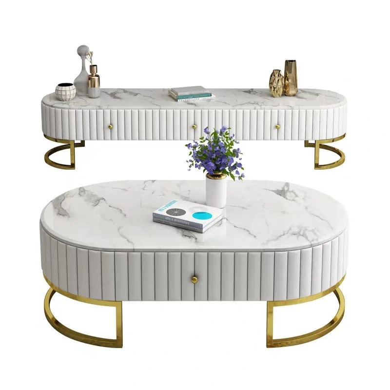 

Postmodern light luxury, small apartment living room TV cabinet, coffee table, marble surface