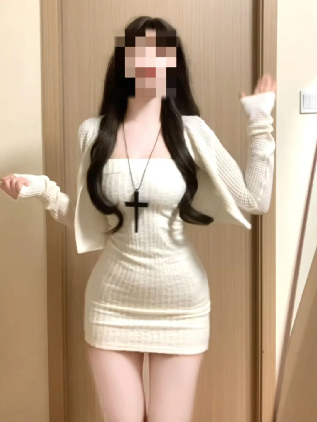 

Spring Knitted Cardigan And Tube Dr Set Women's Faion Casual Wear Warm Cotton High Waist ort Skirt Length Sve