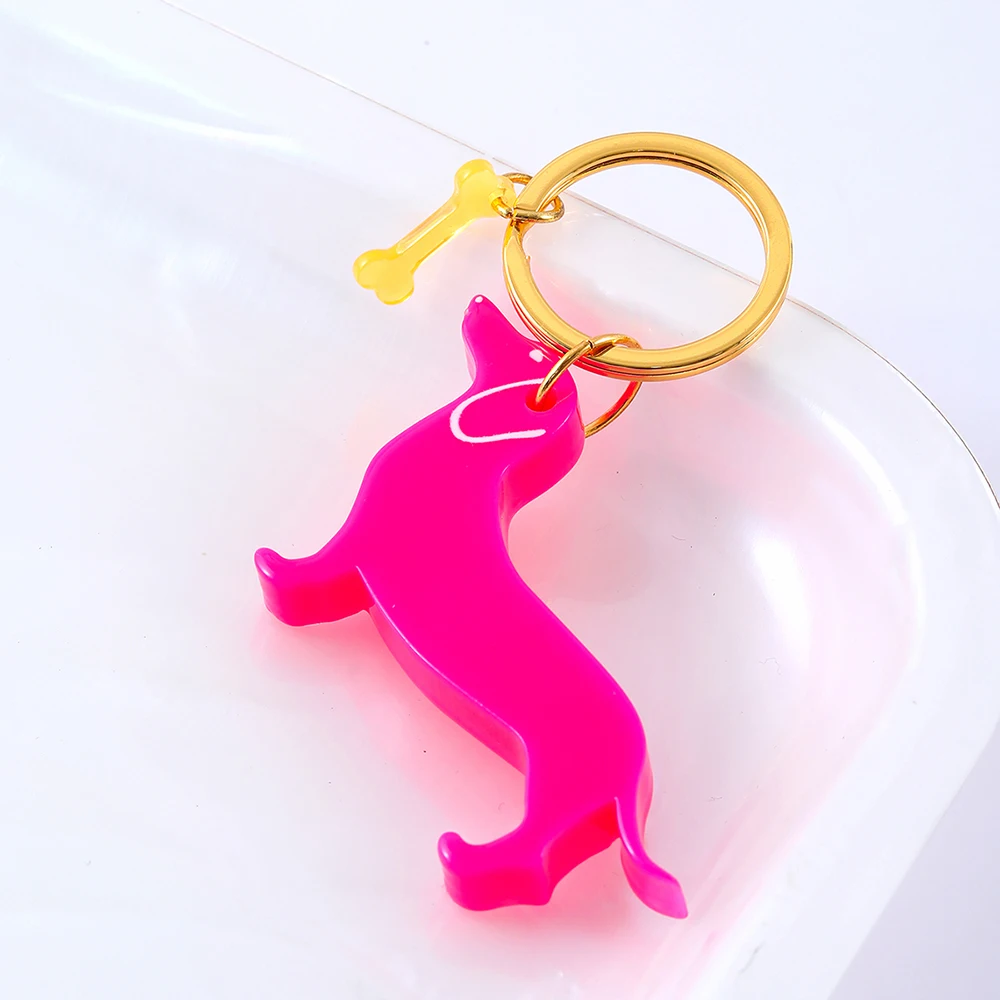 Personalized neon pink dachshund dog keychain