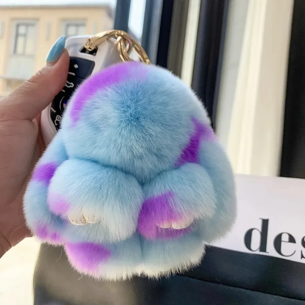 Cute Fluffy Rabbit Fur Pompon Bunny Keychain for Girls Bag Car Key Chain Jewelry Gifts Trinket Women Rabbit Key Tags