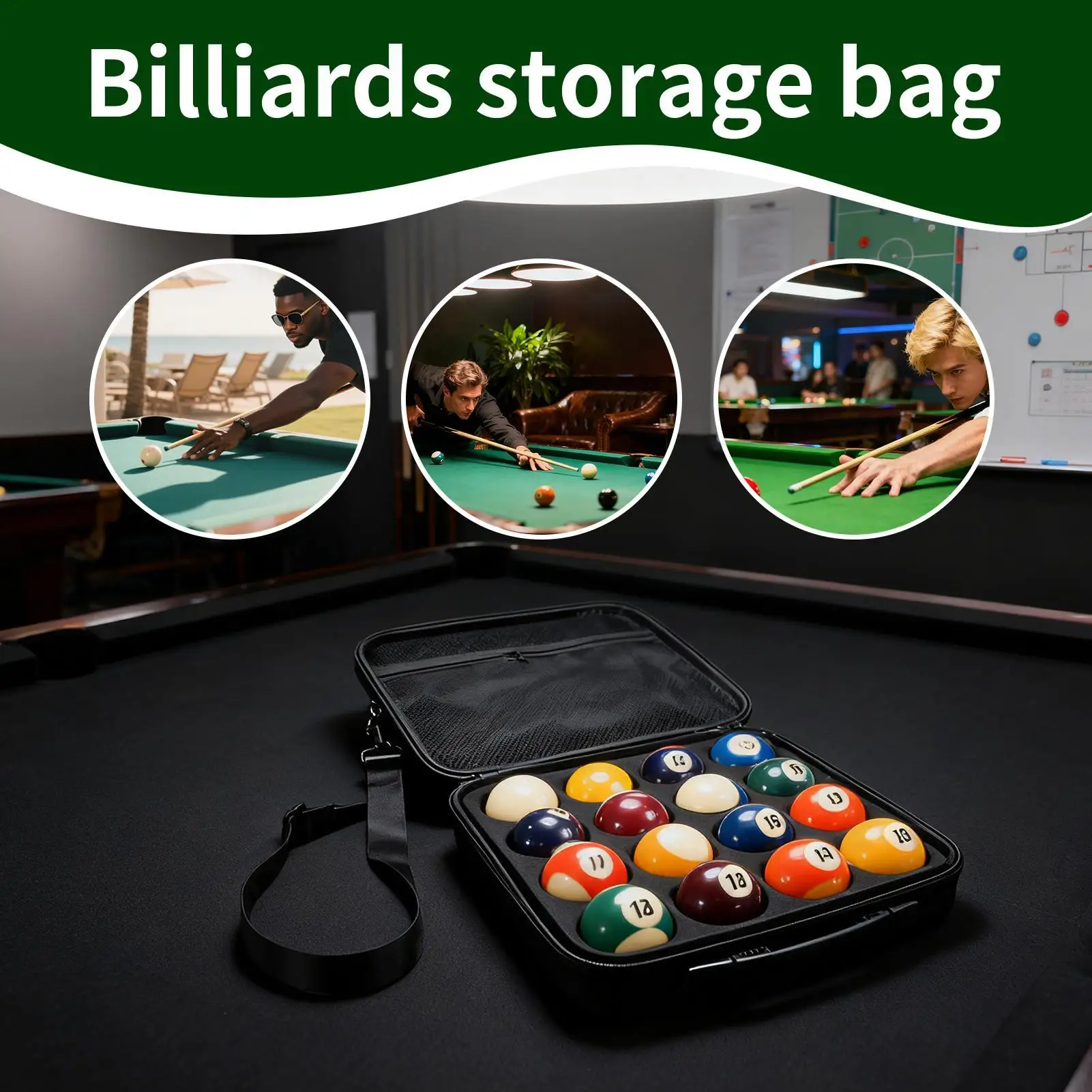 Custodia per palline da biliardo Portaoggetti portatile per palline da biliardo Scatola da viaggio per biliardo con manico e tracolla per la casa