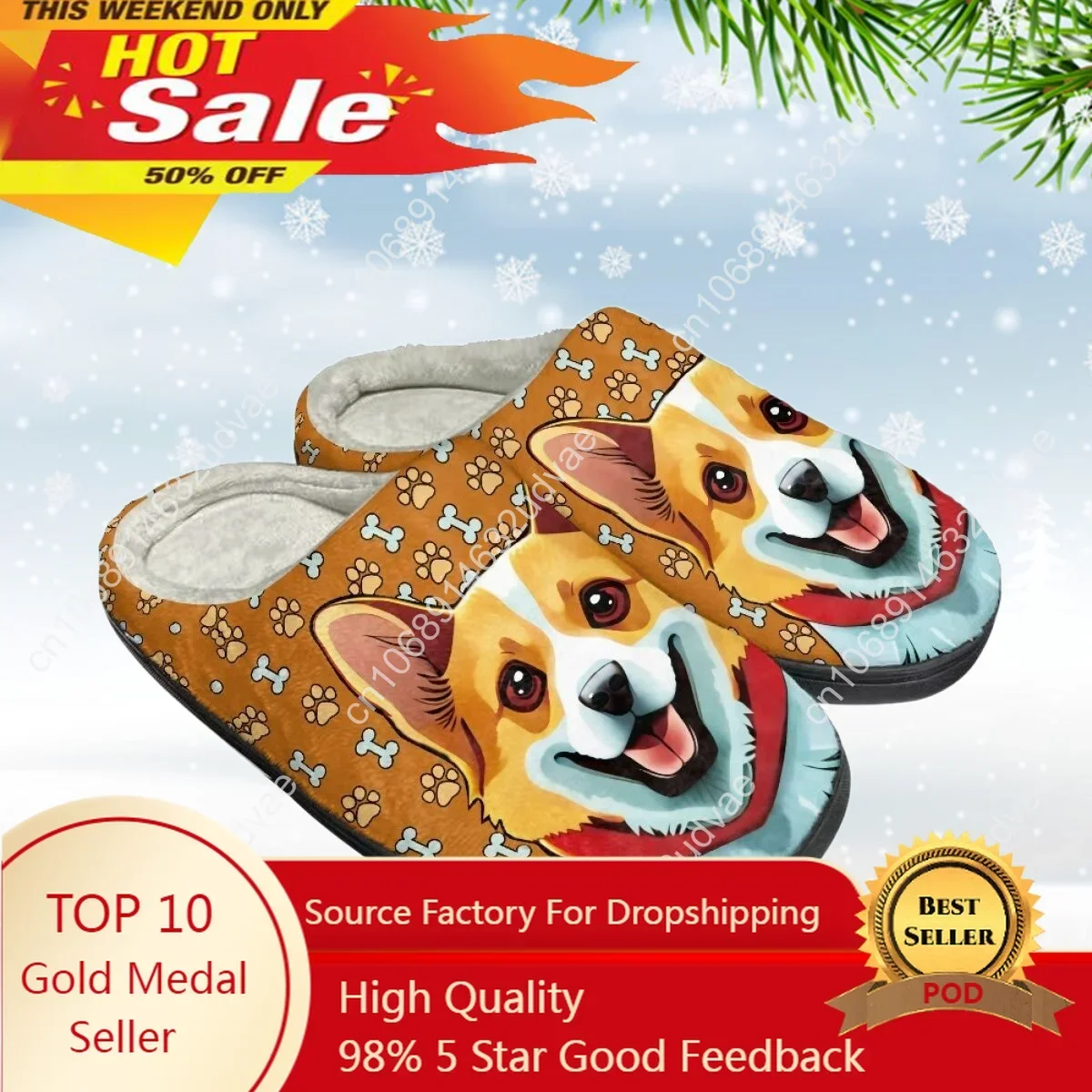 

Cute Corgi Cartoon Slippers for Women Men Indoor Floor Shoes Unisex Silence Slides Bone Print Bedroom Slipper Winter