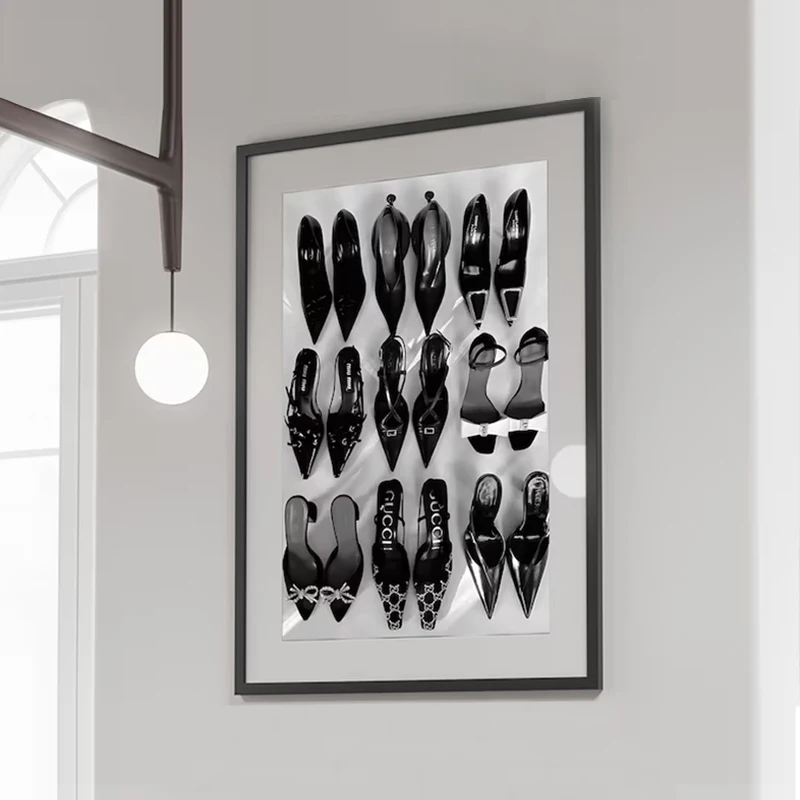 Preto branco luxo salto alto arte cartaz y2k minimalista pintura em tela fotografia do vintage moda quarto decoração de casa arte da parede