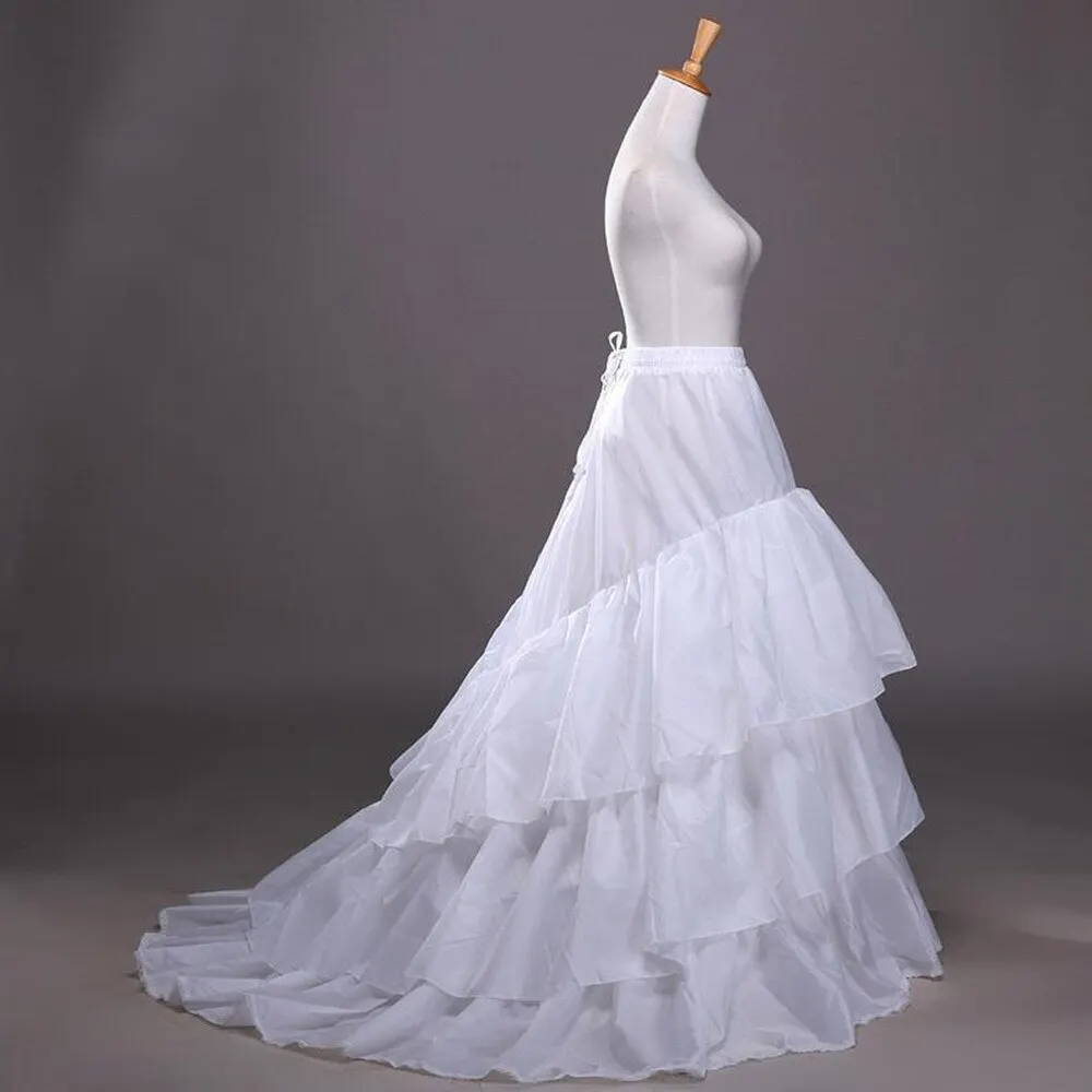 

Tiered Ruffle Petticoat With Train Free Size White Long Tulle Bridal Underskirt Crinoline Wedding Accessories White Crinolines