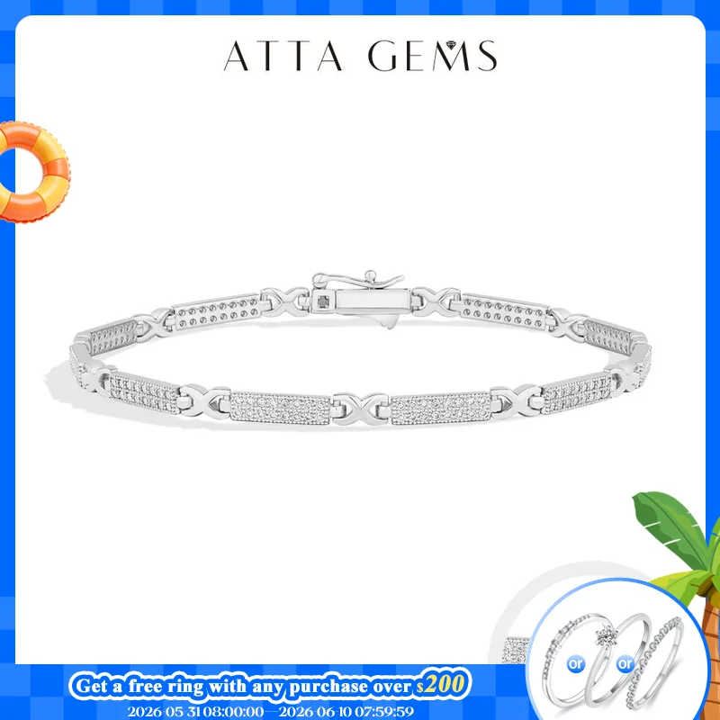 

ATTAGEMS Dazzling Double Row Moissanite Bracelets Fashion Simple Tennis Chain For Women Men s925 Sterling Silver Wedding Jewelry
