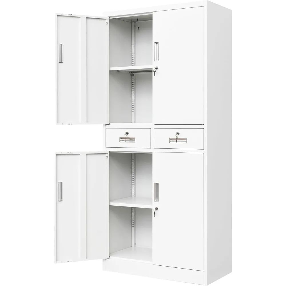 

Metal Storage Cabinet, Locking Storage Cabinet with Adjustable Shelves and 2 Drawers, 16" D x 32" W x 71" H Steel Cabinets for O