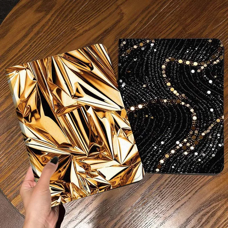 

Gold Foil Wrinkled Texture Tablet Case For Apple iPad Air Pro mini 1 2 3 4 5 6 7 8 9 11 M2 M3 M5 M4 5th 6th 7th 10th 11th Gift