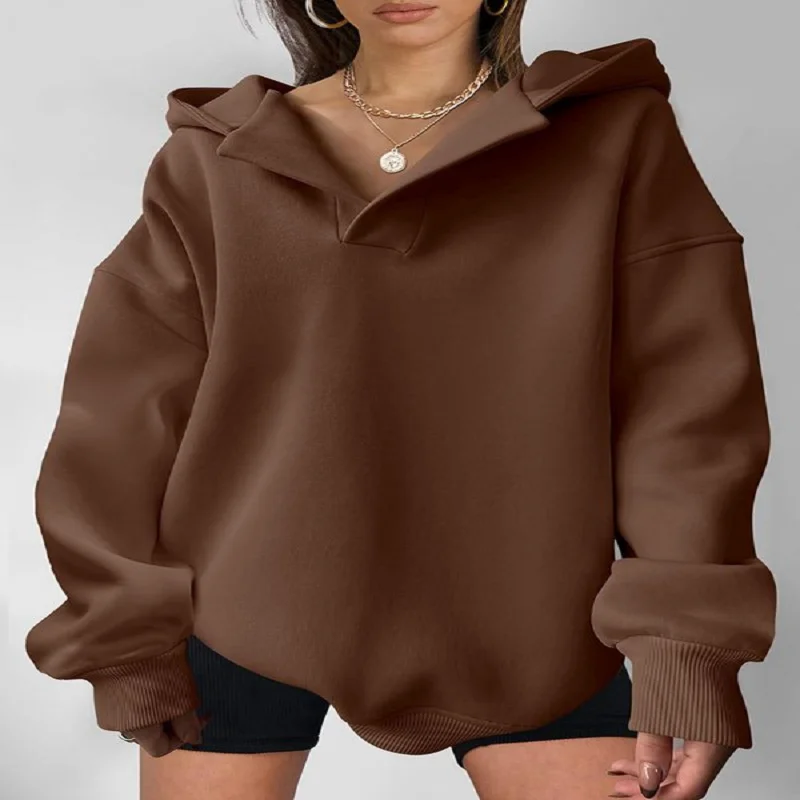 Oversized Hooded Sweatshirt Autumn Winter Women's Long-Sleeved Pullover Tops Solid Cusual All Match Hoodie Y2k Clothes