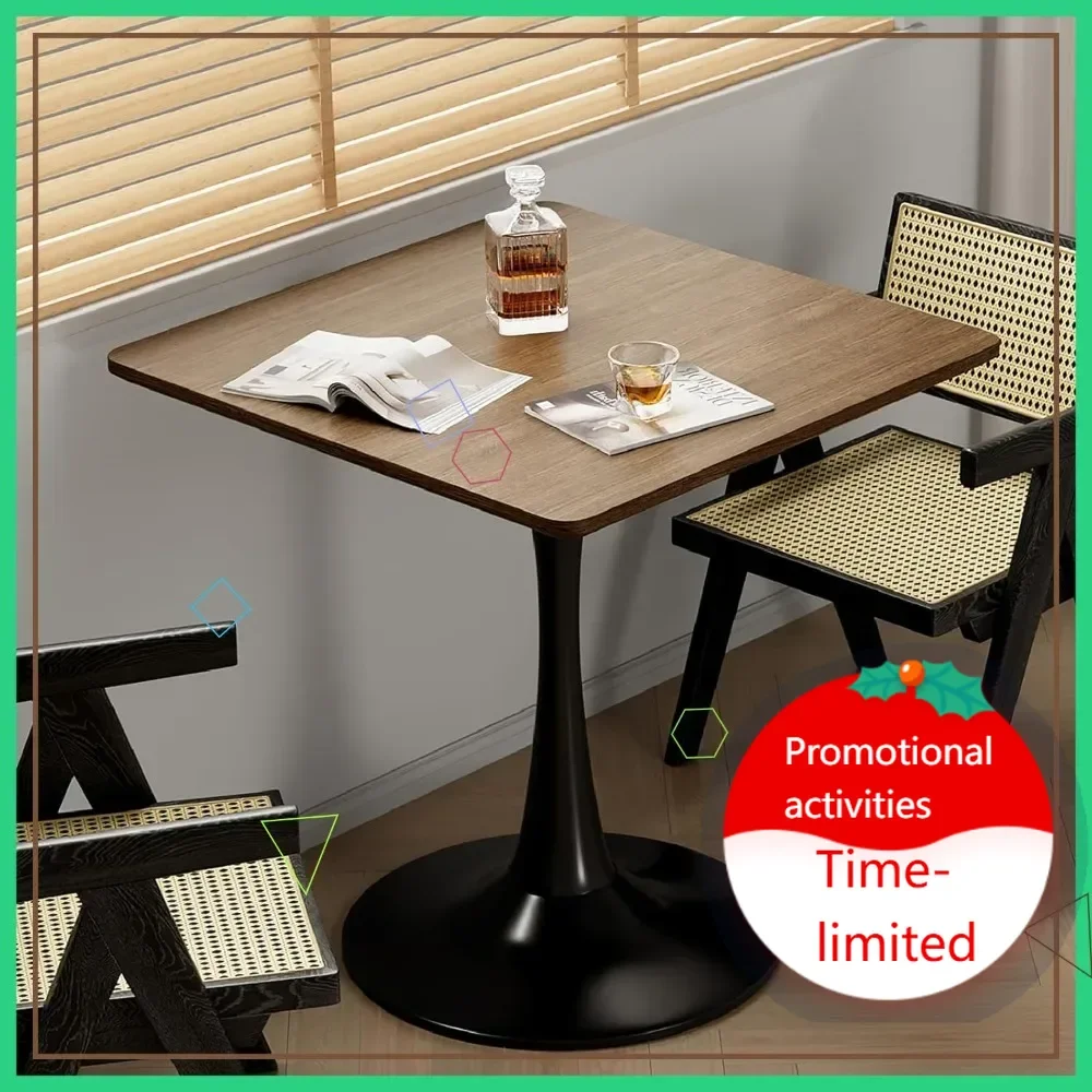 

24 Inch Walnut Square Tulip Table for 2, Mid-Century Modern Dining Table with Metal Base for Kitchen, Living Room, Cafe
