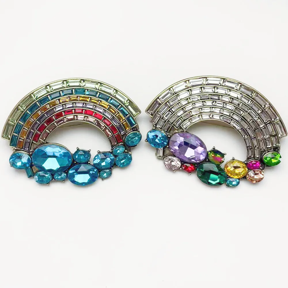 

MITTO FASHION JEWELRIES AND HIGH-END ACCESSORIES RHINESTONES PAVED RAINBOW VINTAGE PIN WOMEN DRESS BROOCH