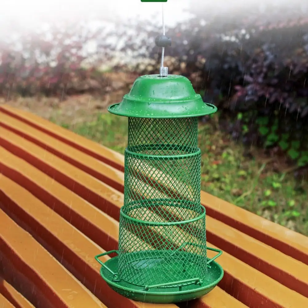 Iron Bird Feeder Hanging with Roof Bird House Feeder Tray Retractable Removable Hummingbird Food Container Wildlife Lovers