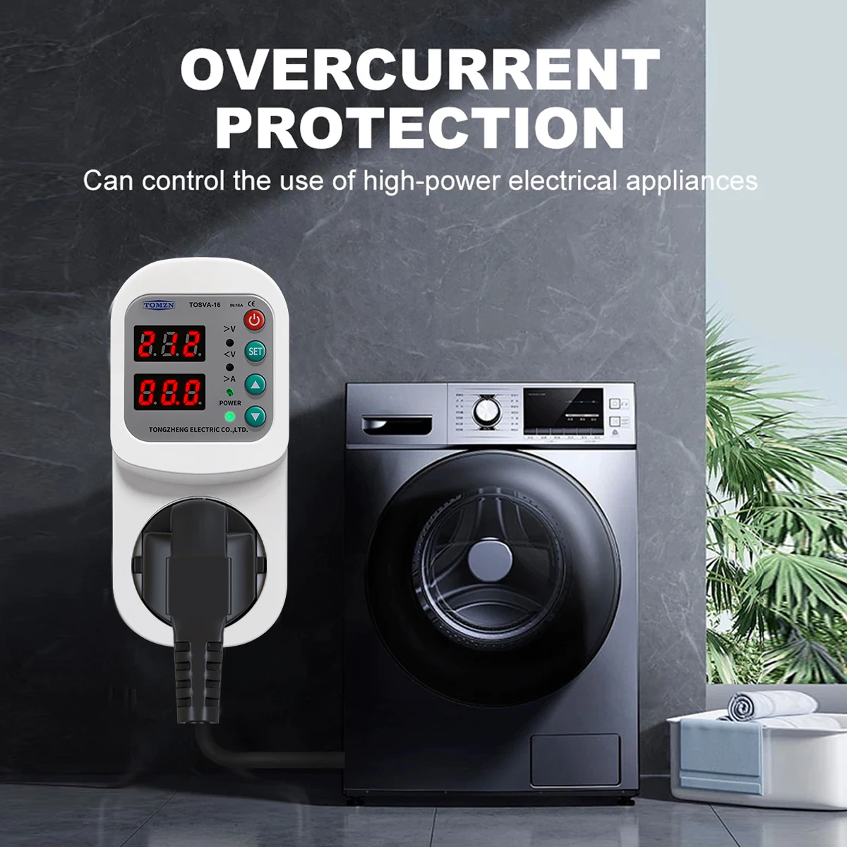 TOMZN TOSVA-16 Thailand Socket Type O 220V AC 1-16A 50Hz Three-pin Plug With PE OVP UVP OCP V-I Display
